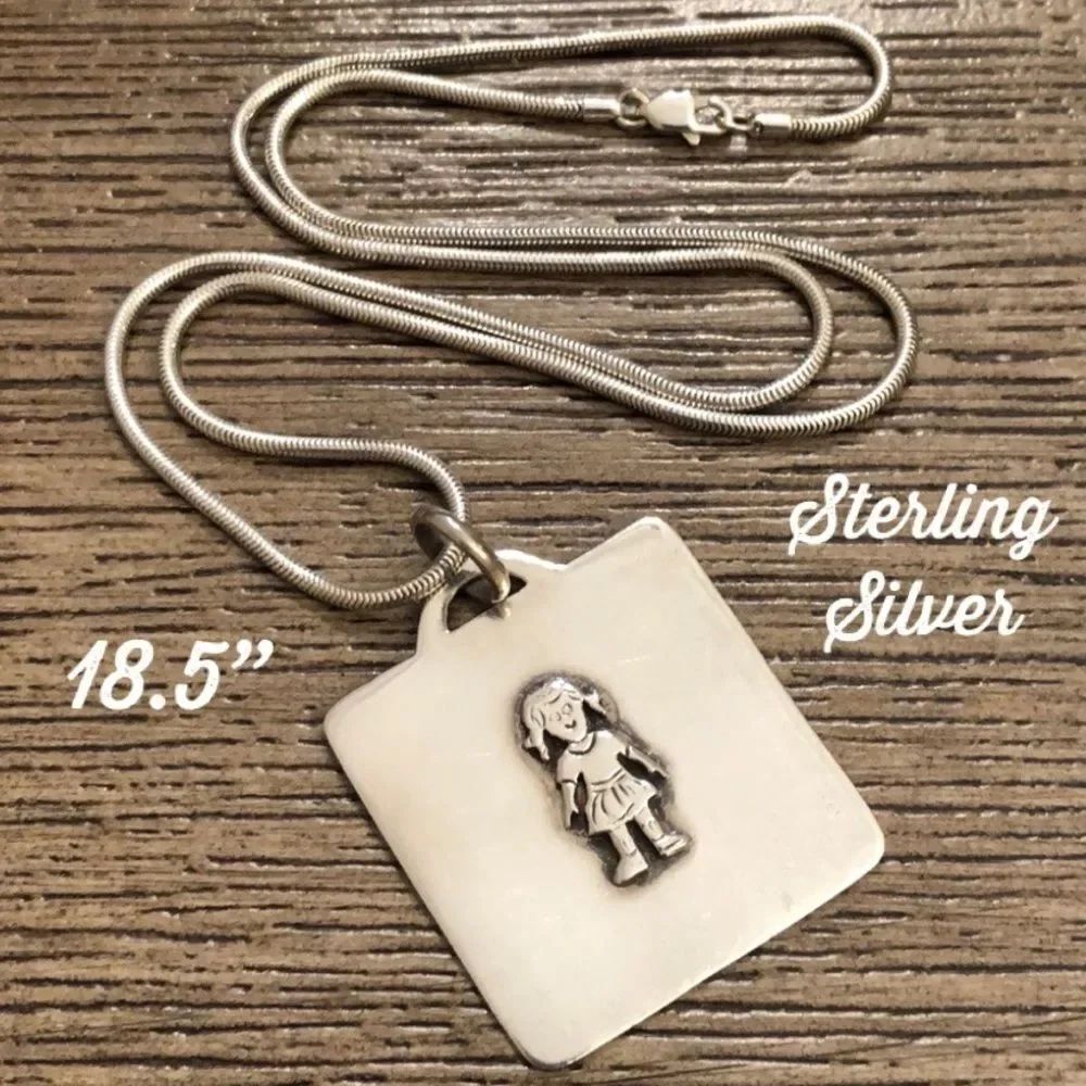 Sterling Silver Square Dog Tag Little Girl Image